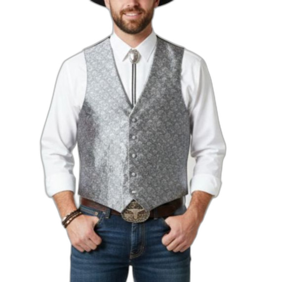 Carrot & Gibbs Men's Silver Gray 100% Silk Paisley Hand-Crafted Suit Vest Sz 42 - Picture 1 of 14